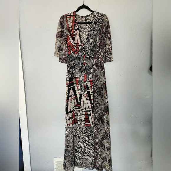 BCBG MaxAzria Abstract Patchwork Maxi Wrap Dress sz Small - Picture 2 of 11